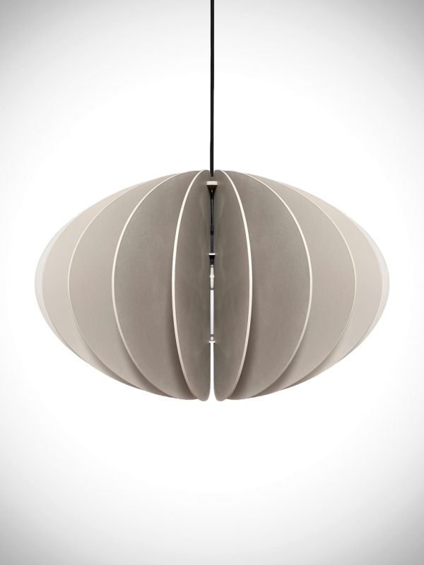 Stylish and modern lighting design for interior spaces, pendant lamp made from wood in the color beige